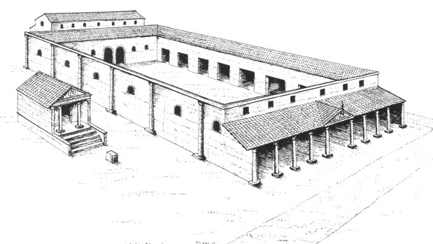 A representation of how the Roman London basilica, recently unearthed by a redevelopment of a City of London office building, would have looked 2000 years ago.