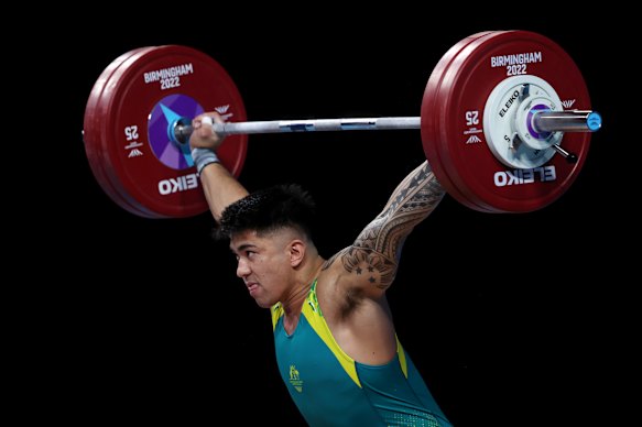 Australian weightlifter Ridge Barredo at the 2022 Games in Birmingham. 