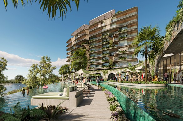 Renders of the planned Sandstone Point Hotel and Holiday Resort expansion north of Brisbane. 