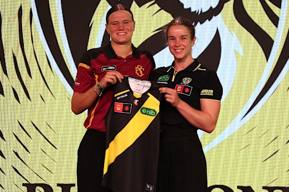  Richmond drafted Olivia Wolmarans (left) from Subiaco with the No.1 selection.