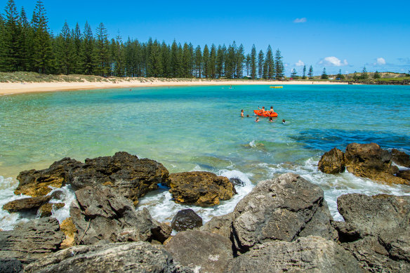 Emily Bay Lagoon … plans for the pines to become the basis of a ship-building indsutry never took off.