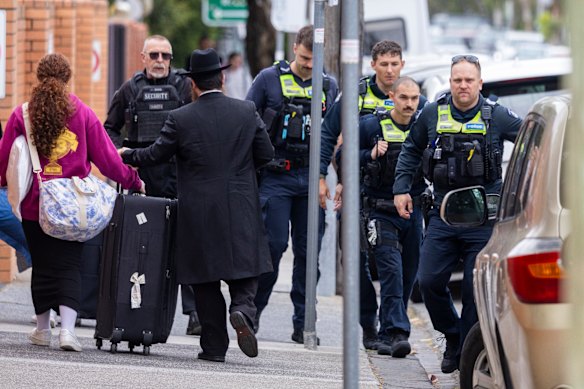 Police outside a Jewish school in St Kilda East earlier this month.