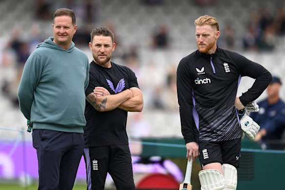  Director of cricket Rob Key, coach Brendon McCullum, and captain Ben Stokes.