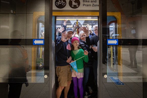 Passengers on board at Anzac station on Sunday. 