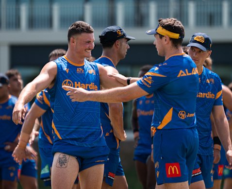 Jonah Pezet with halves partner Mitchell Moses.