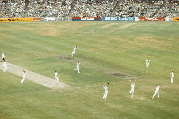 England at the moment of their famous three-run MCG Test win in 1982. 