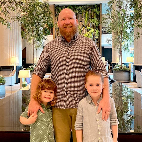 Ben Groundwater with his kids in Singapore.