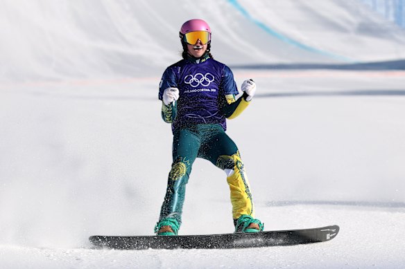 Australia’s Josie Baff in the women’s snowboard cross in Livigno.