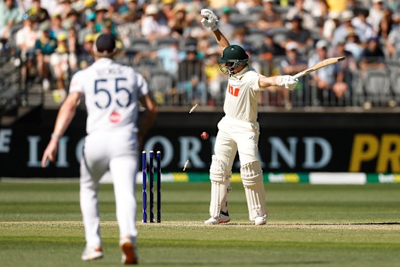 Marnus Labuschagne struggled before his unlucky dismissal.