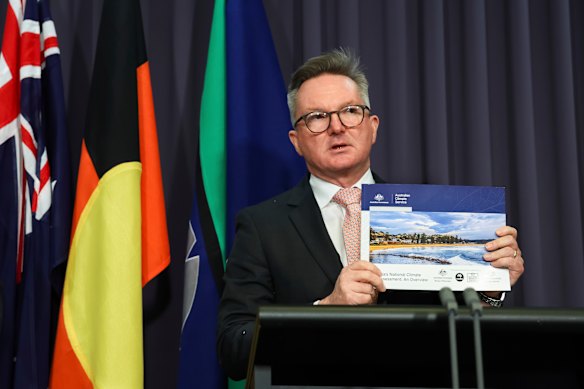 Climate Change and Energy Minister Chris Bowen speaking at Parliament House in Canberra on Monday.