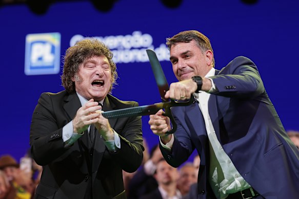 Bolsonaro is eager to channel Argentina’s Javier Milei (left) in making heavy cuts to state institutions.
