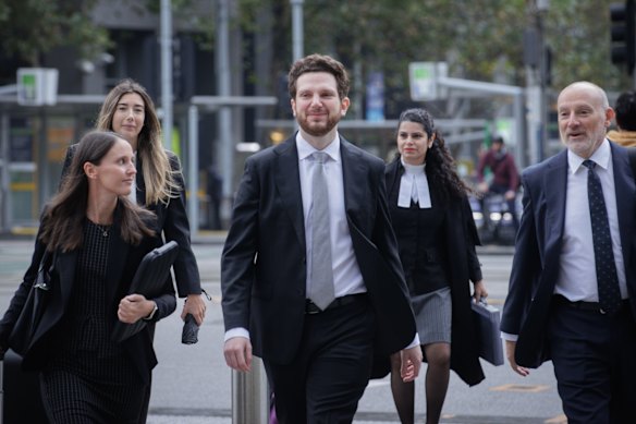 Pianist Jayson Gillham arrives at the Federal Court on Monday for his case against the MSO.