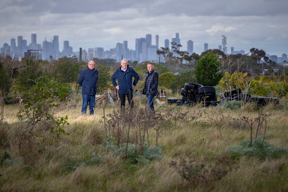 Bruce Lancashire (centre), says Solomon Heights in Sunshine North is “Melbourne’s worst urban blight disaster”.