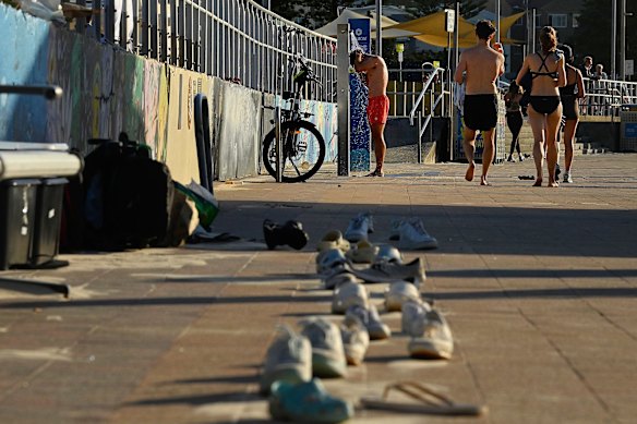 Shoes left behind by those fleeing the massacre that left 15 people dead.