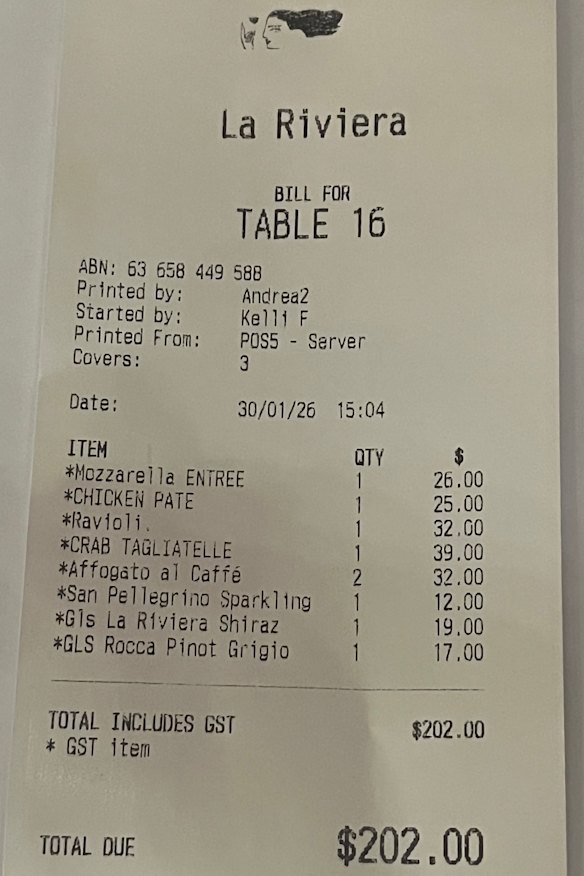 The bill from La Riviera.