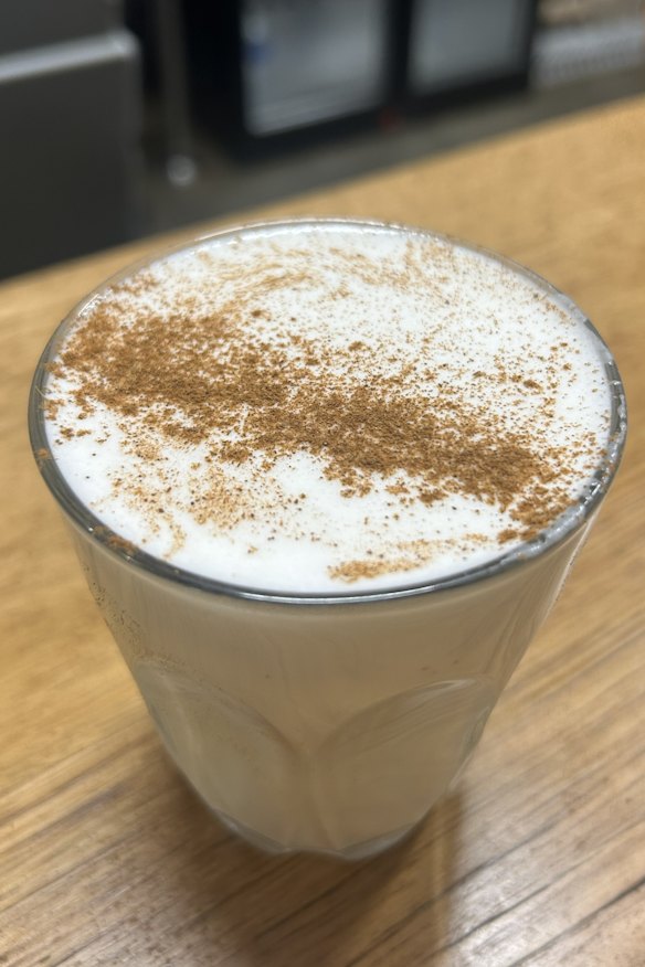 Horchata, the milky spiced rice drink, is available hot or cold.