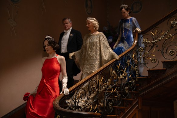 Tiaras at ten paces … Lady Mary (Michelle Dockery), the Earl of Grantham (Hugh Bonneville), Lady Petersfield (Joely Richardson) and the Countess of Grantham (Elizabeth McGovern).