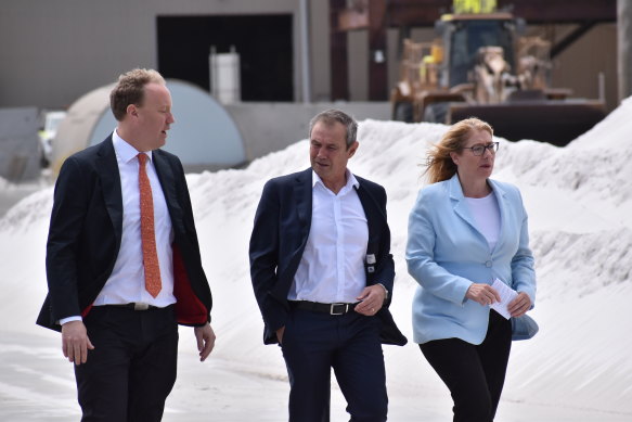 Ports Minister David Michael, Premier Roger Cook and Treasurer Rita Saffioti.