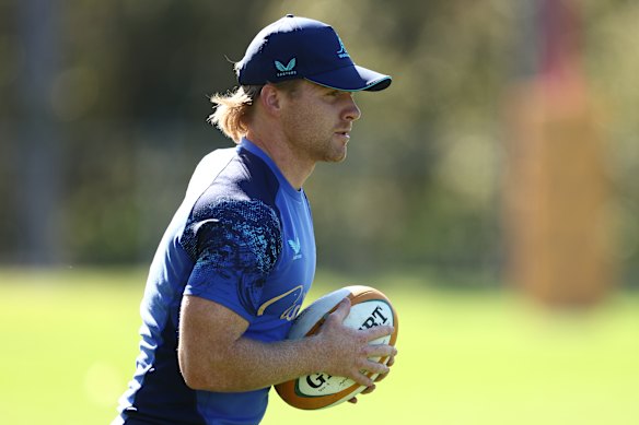 Harry McLaughlin-Phillips trains with the Wallabies last week.