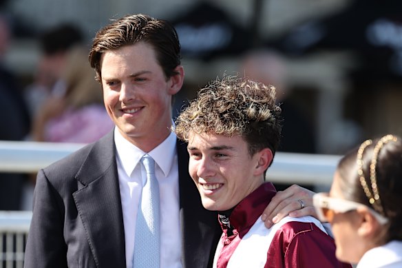 Trainer Tom Charlton and jockey Zac Lloyd.