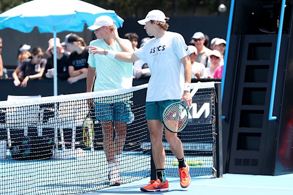 Alex de Minaur (right) will take on rising teen Cruz Hewitt, son of Lleyton, in Washington.