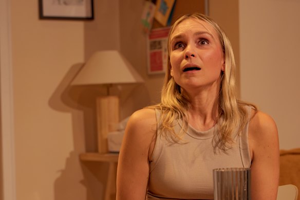 Eloise Snape, who plays Alex’s mother, masks her desperation with outward bubbliness.