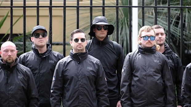 Matthew Gruter (third from left) with other members of the NSN outside NSW Parliament on November 8.