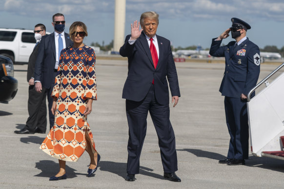 Melania and Donald Trump arrive in Florida at the end of Trump’s first presidency in January 2021.