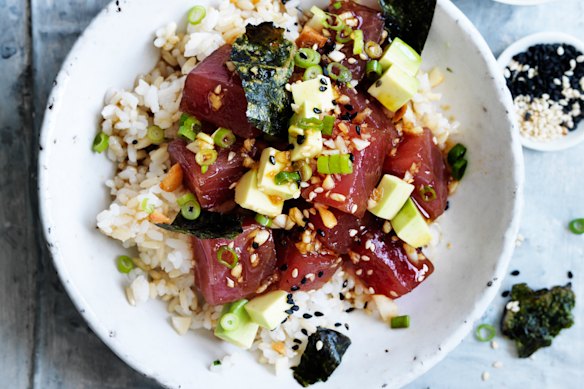 Adam Liaw’s tuna, nori and avocado poke bowls.