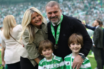 Postecoglou with his wife Georgia and children Max and Alexi.