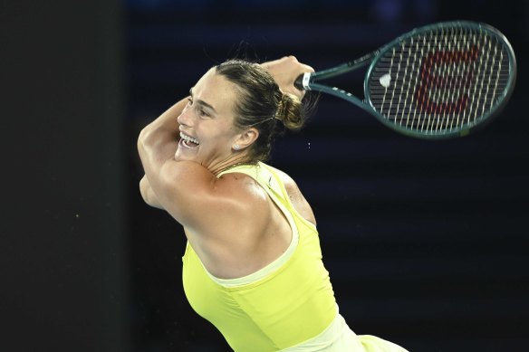 Aryna Sabalenka in full flight.