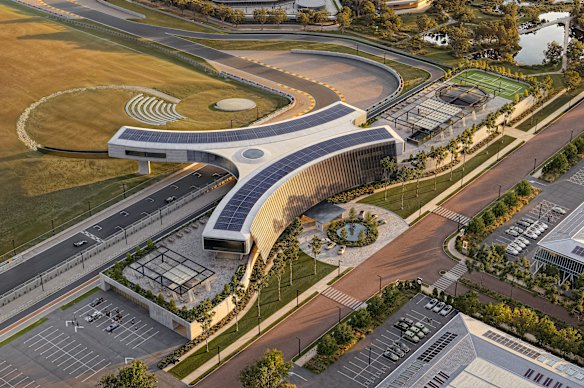 An artist’s impression of the Celer Club automotive racetrack at Berrima was designed by Studio Nine Architects.