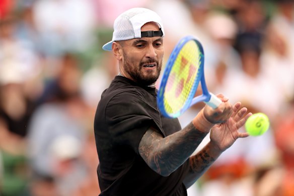 Kyrgios hit his share of winners and aces in a three-set win over China’s Zhang Zhizhen.