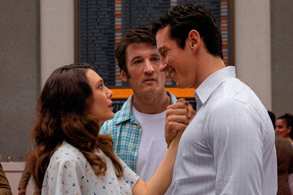 Elizabeth Olsen with Miles Teller, centre, and Callum Turner in Eternity.