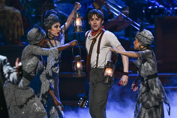 Reeve Carney and the cast of Hadestown perform at the 2019 Tony Awards in New York.