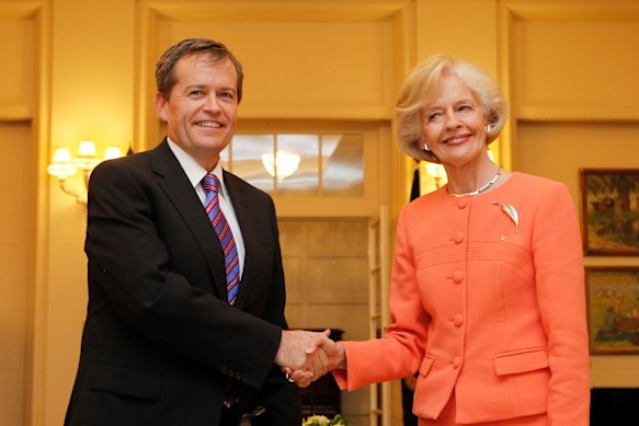 Bill Shorten gets sworn in as assistant treasurer by Quentin Bryce - his mother in-law at Government House in Canberra, 2010.