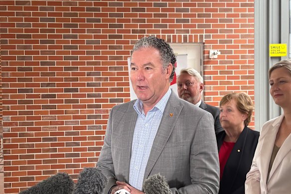 Education Minister John-Paul Langbroek speaking to media at Milton State School on Wednesday.