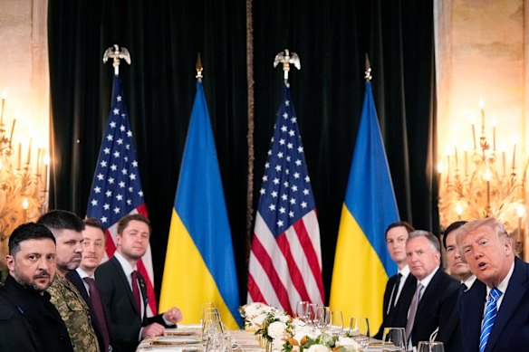 US President Donald Trump (right) meets Ukrainian President Volodymyr Zelensky (left) at Mar-a-Lago.
