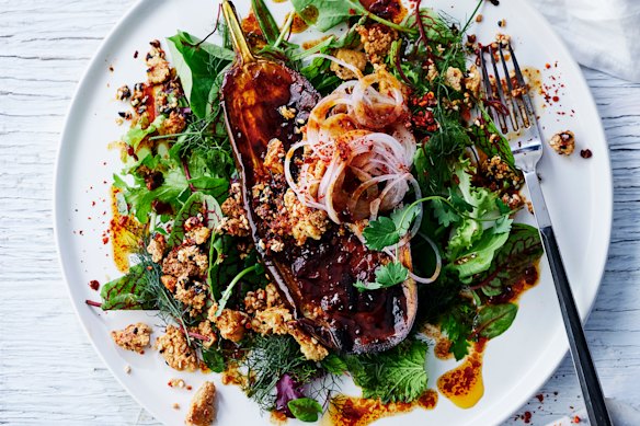 Sichuan pepper roasted eggplant with crispy chilli tofu.