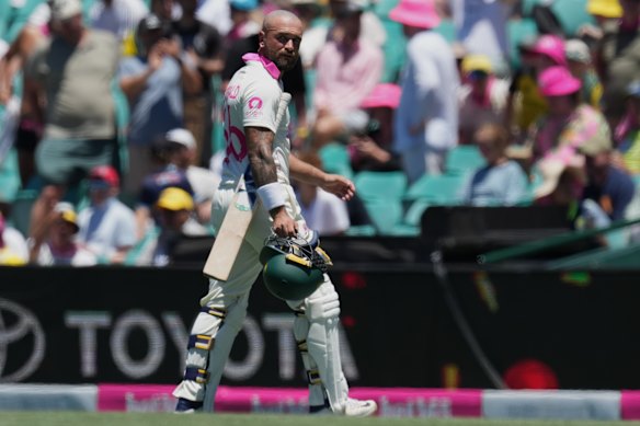 Jake Weatherald leaves the field during an Ashes Test last summer.