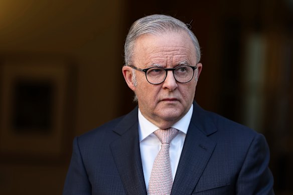 Prime Minister Anthony Albanese during a press conference at Parliament House in Canberra.