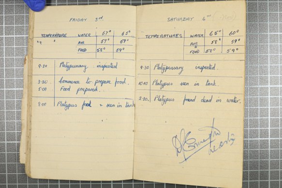 The page from the logbook on the day that Winston was found dead. 