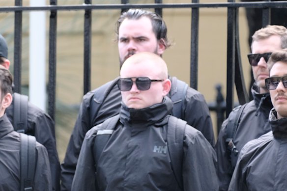 Sydney Trains have stood down Cooper Stephens (front centre) after he participated in Saturday’s rally outside NSW Parliament House.