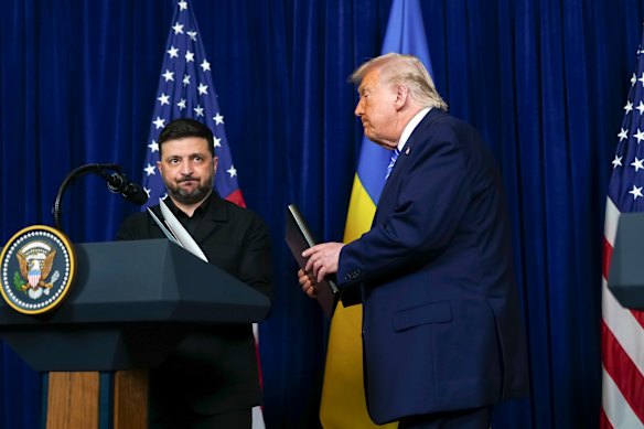 Zelensky, pictured with Trump at Mar-a-Lago in Florida last December.