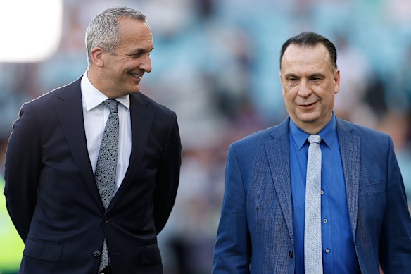  NRL CEO Andrew Abdo and ARLC chairman Peter V’landys.