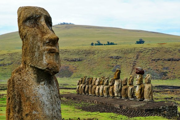 Over several centuries, the original inhabitants of Rapa Nui erected almost 1000 giant stone statues known as moai.