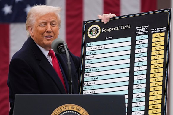 US President Donald Trump announcing tariffs in the Rose Garden at the White House in April last year.