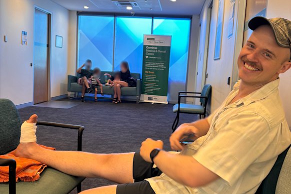 Angus Thomson in the waiting room of an urgent care clinic. 