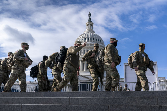 Not a movie, but National Guard troops successful  Washington DC astatine  the inauguration of Joe Biden arsenic  president.