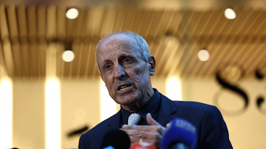 Dr Vic Alhadeff addresses the media after giving evidence at the royal commission.